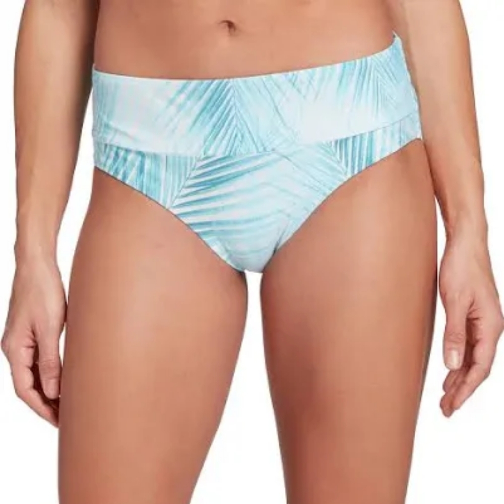 2/$30 Calia Wide Band Mid Rise Bikini Bottom Soft Palms Blue Women's Size XL NWT
